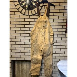 VTG Carhartt Men's Tan Duck Canvas Bib Overalls Workwear Double Knees 42x32